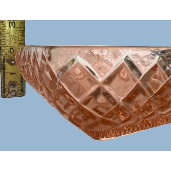 Vtg Pink Depression Glass Square Soap Trinket Dish Girly Cottage Granny Decor - Picture 3 of 5